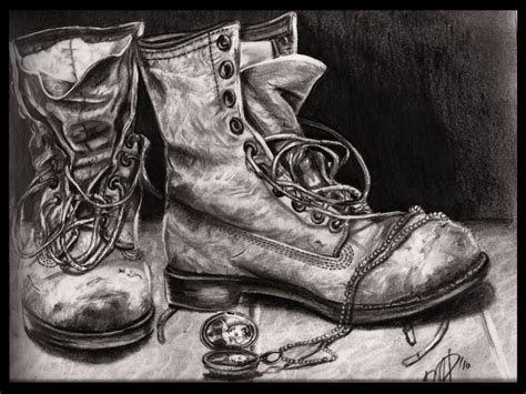 old shoes drawing realistic.